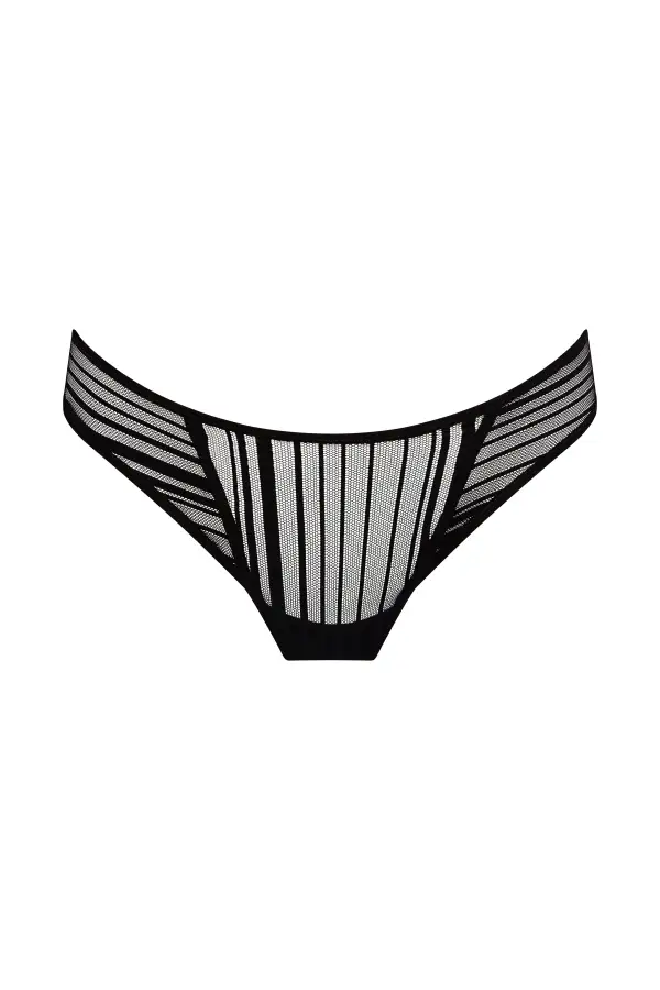 Women's Elastic Waistband Cotton Gusset Sheer Detail Cotton Striped Ring Detail Cutout Detail Lightweight Stretch Fit Bikini Panty