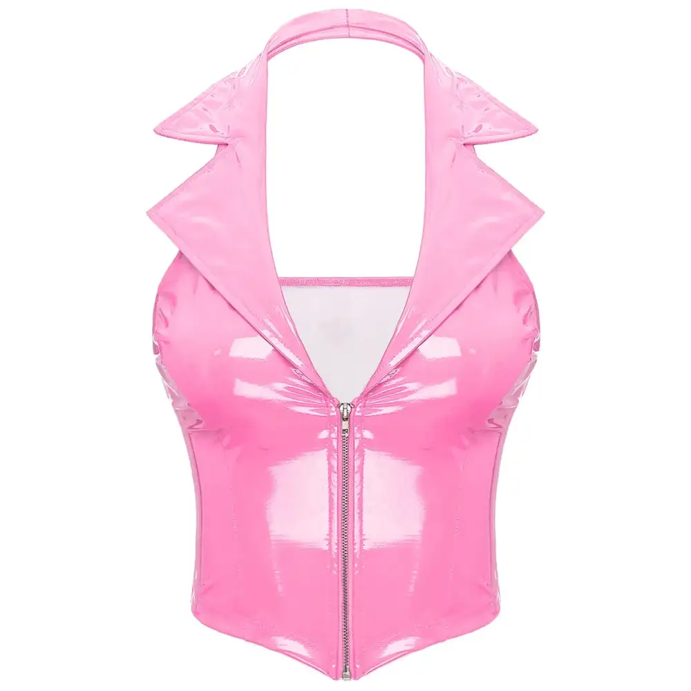 Latex-Style Collared Cropped Tank Top