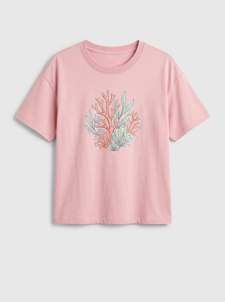 Women's Crewneck Graphic Ribbed Relaxed-Fit T-Shirt