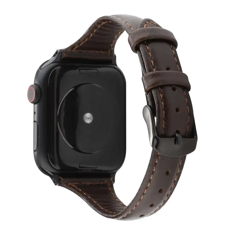 Crazy Horse Texture Genuine Leather Strap Watch Band for Watch Ultra 49 mm & Ultra 2 49 mm / Series 9 & 8 & 7 45 mm / SE 3 & SE 2 & 6 & SE & 5 & 4 44 mm / 3 & 2 & 1 42 mm - Coffee