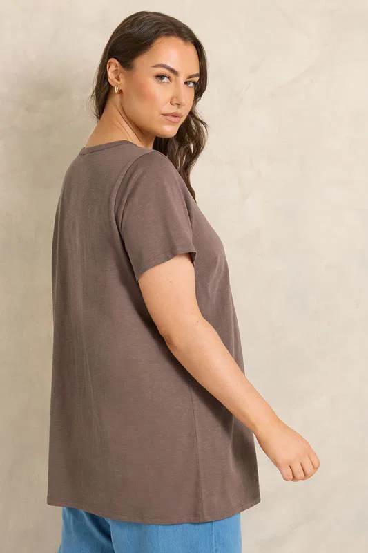 Mocha Brown Henley Top detail 2