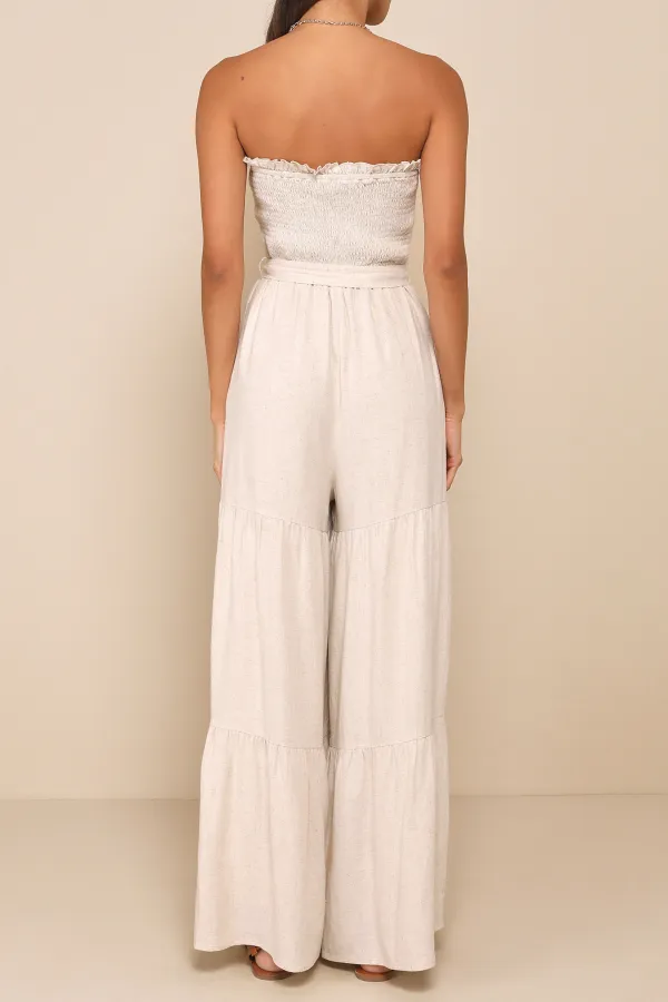 Casual Style Linen Strapless Jumpsuit