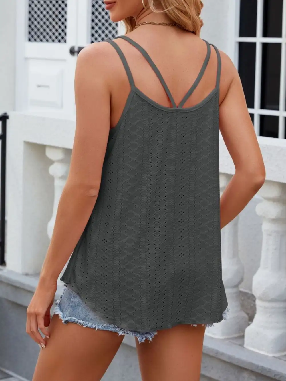 Eyelet Double Strap Tank Top