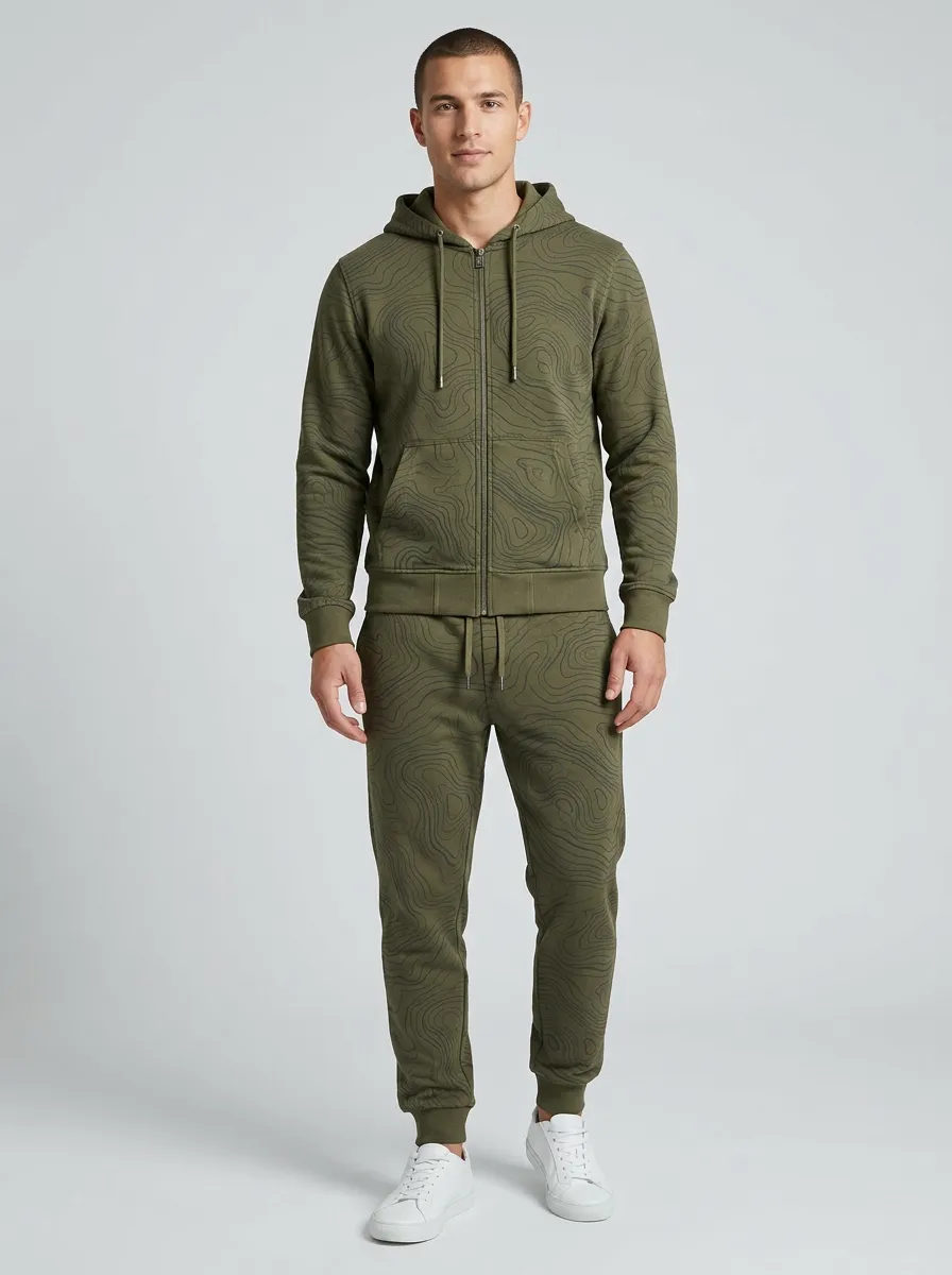 Men's Classic Outdoor Adventure Topographic Print Jogger Set