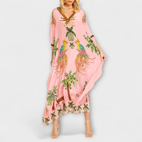 Printed Relaxed Off Shoulder Casual Dress