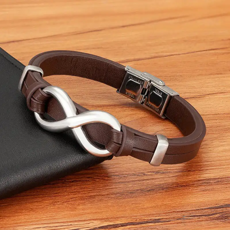 Infinitely Design Titanium Steel Leather Bracelet