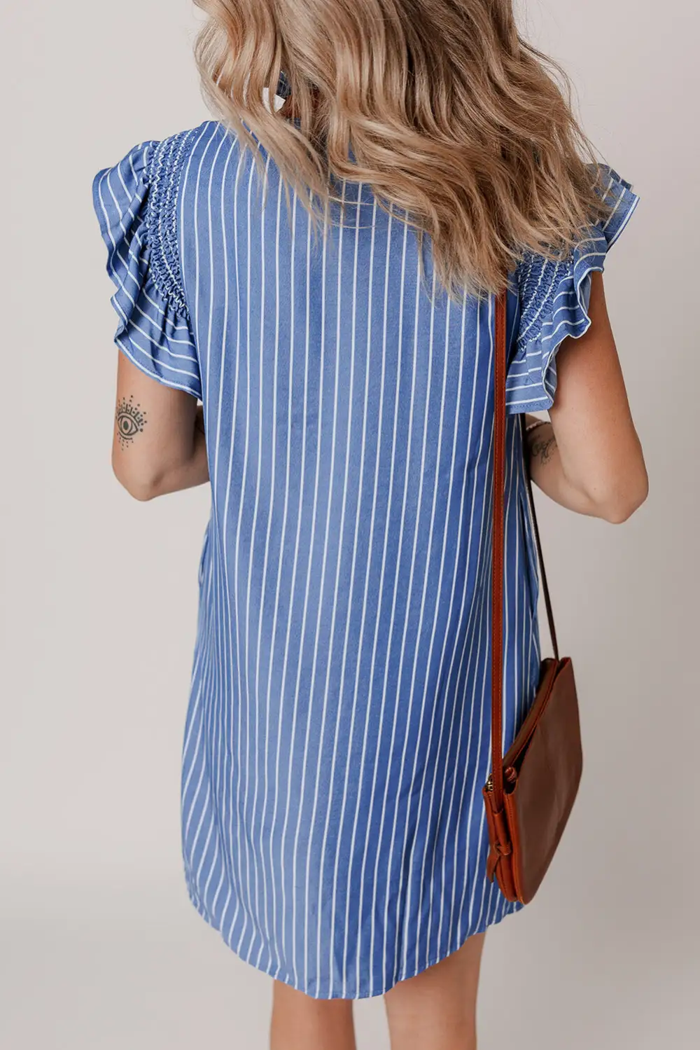 Laidback Striped Ruffle Trim Shirred Mini Dress