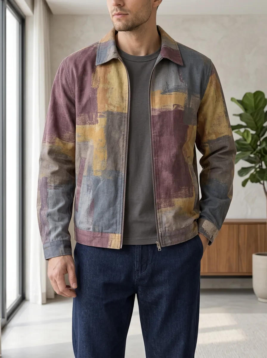 Men's Abstract Art Pattern Printed Zip-Up Jacket