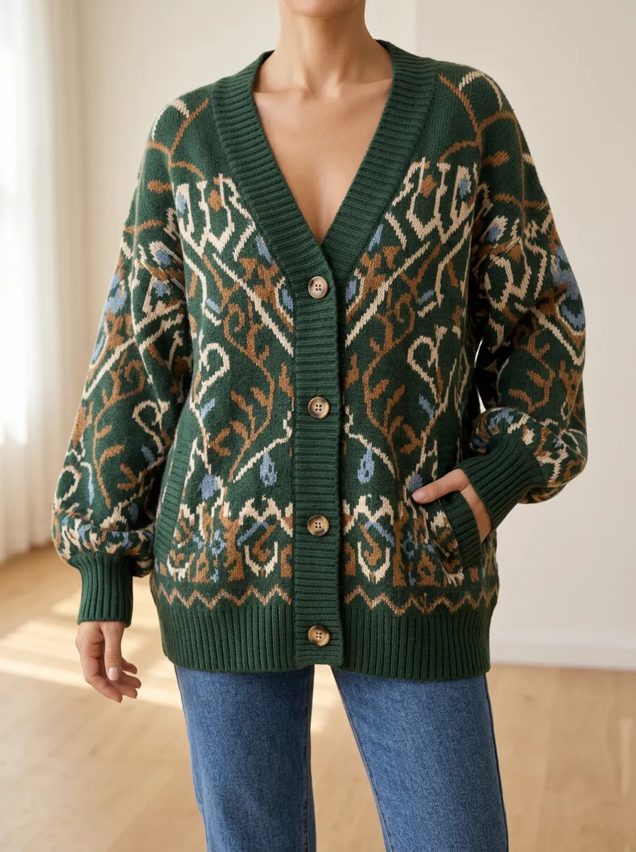 Modern Knit V Neck Button Front Women's Knit Cardigan