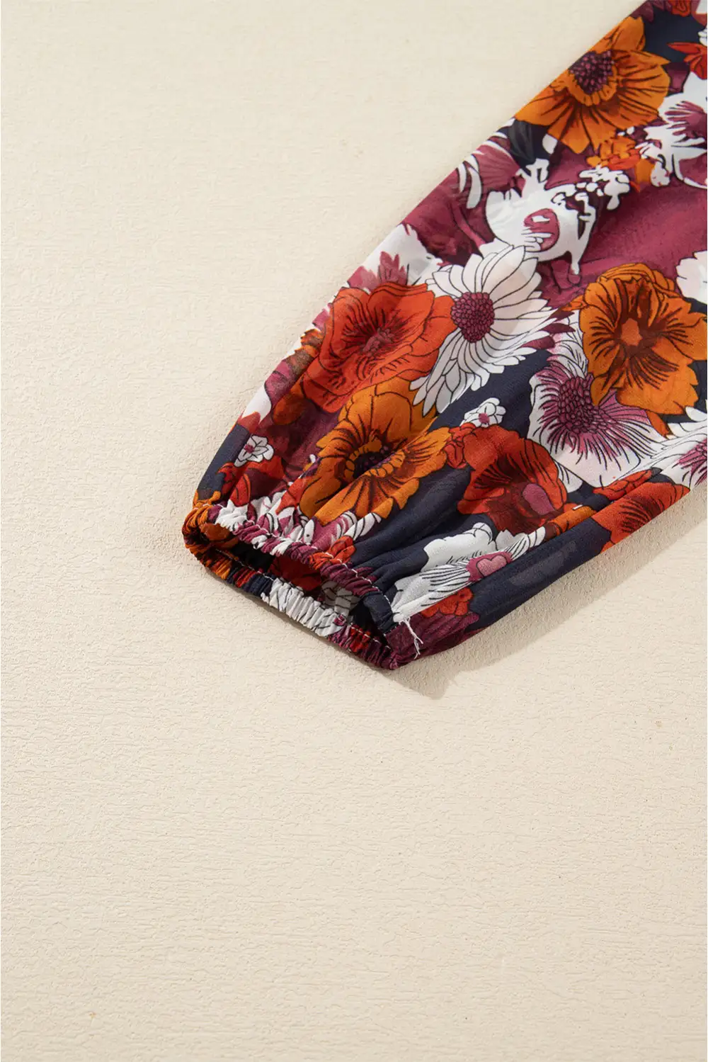 Textured Detail Floral Printed V Neck Mini Dress