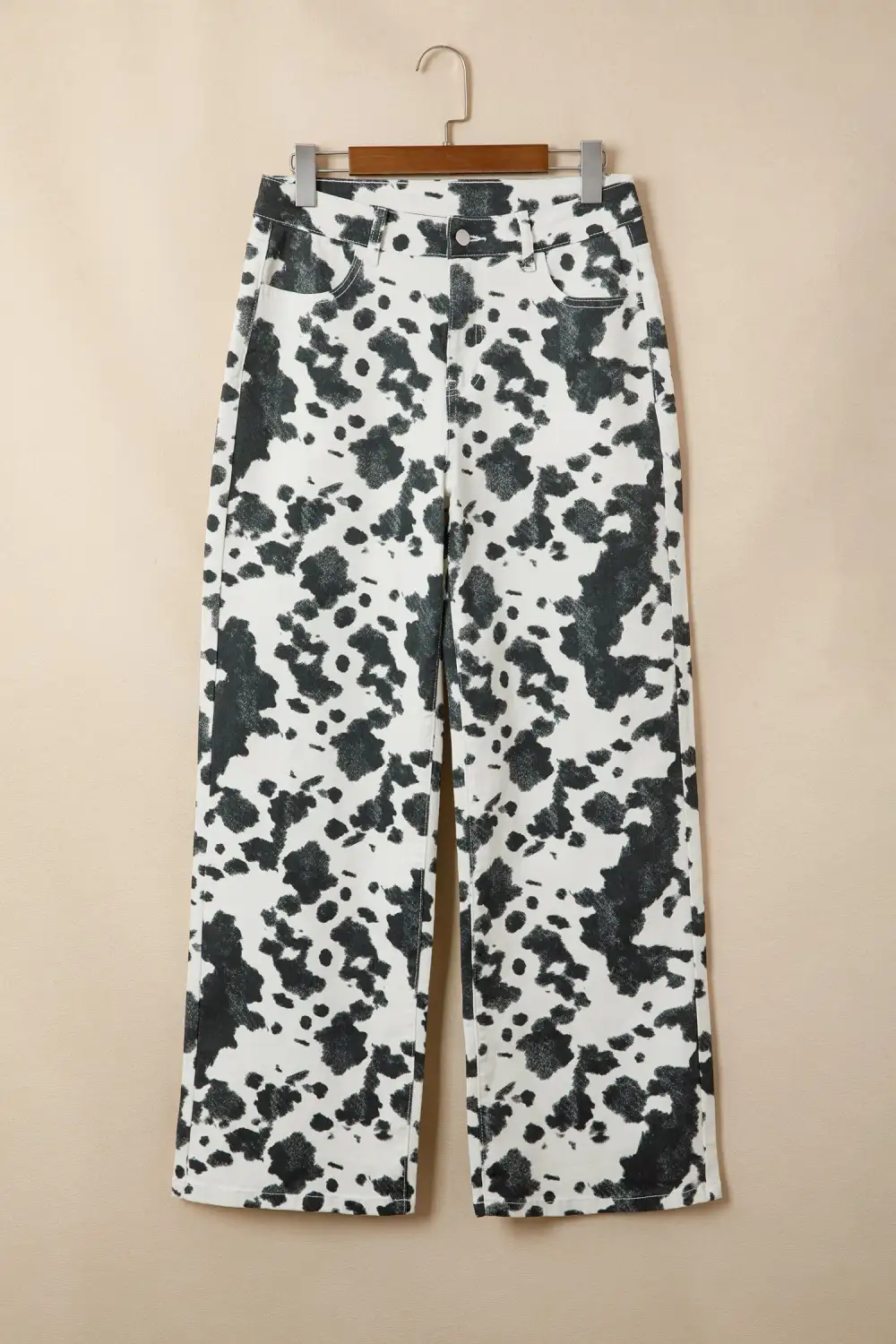 Women's Abstract Print Metal Button Regular Fit Full Length Jeans