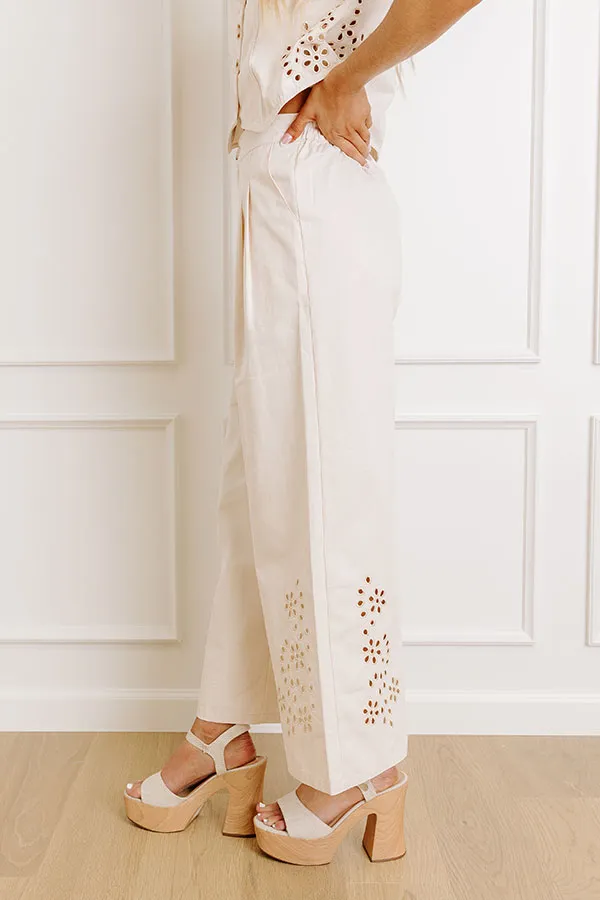 High Waist Wide Leg Eyelet Embroidered Pleated Pants