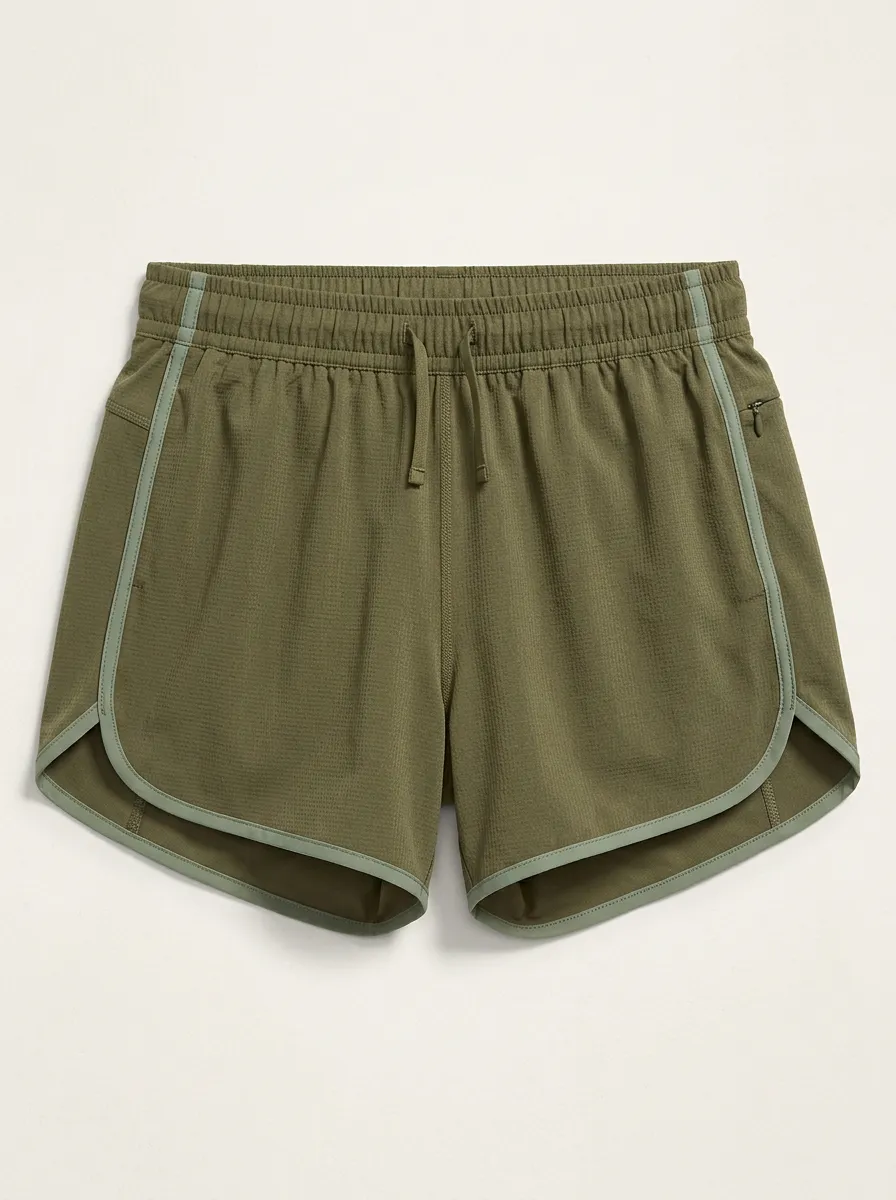 Women's Athletic Fitness Olive Green Contrast Trim Running Shorts