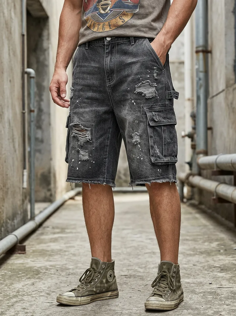 Men's Cargo Pocket Denim Cargo Denim Shorts
