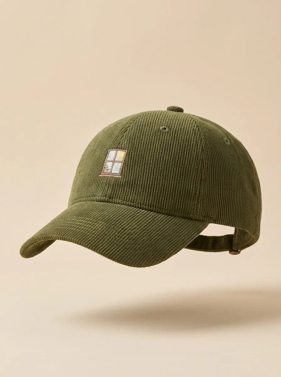 Classic Window-Motif Corduroy Embroidered Unisex Baseball Cap