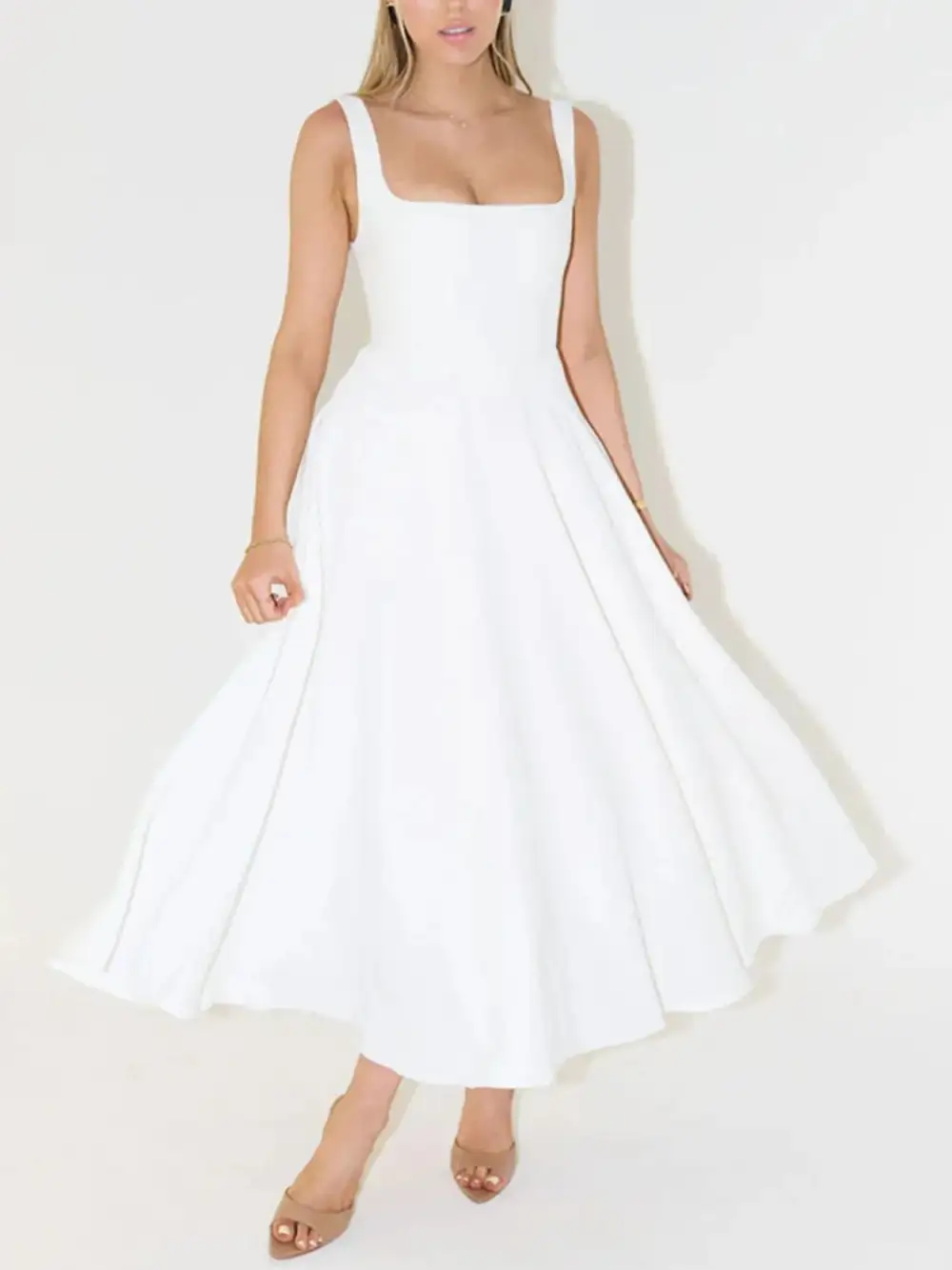 Square Neck Sleeveless Midi Dress