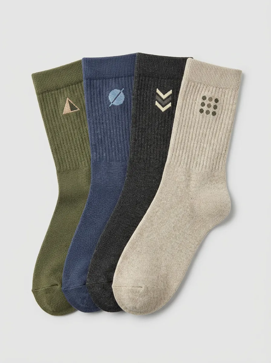 Geometric Minimalist Embroidered Men's Four-Pair Long Socks