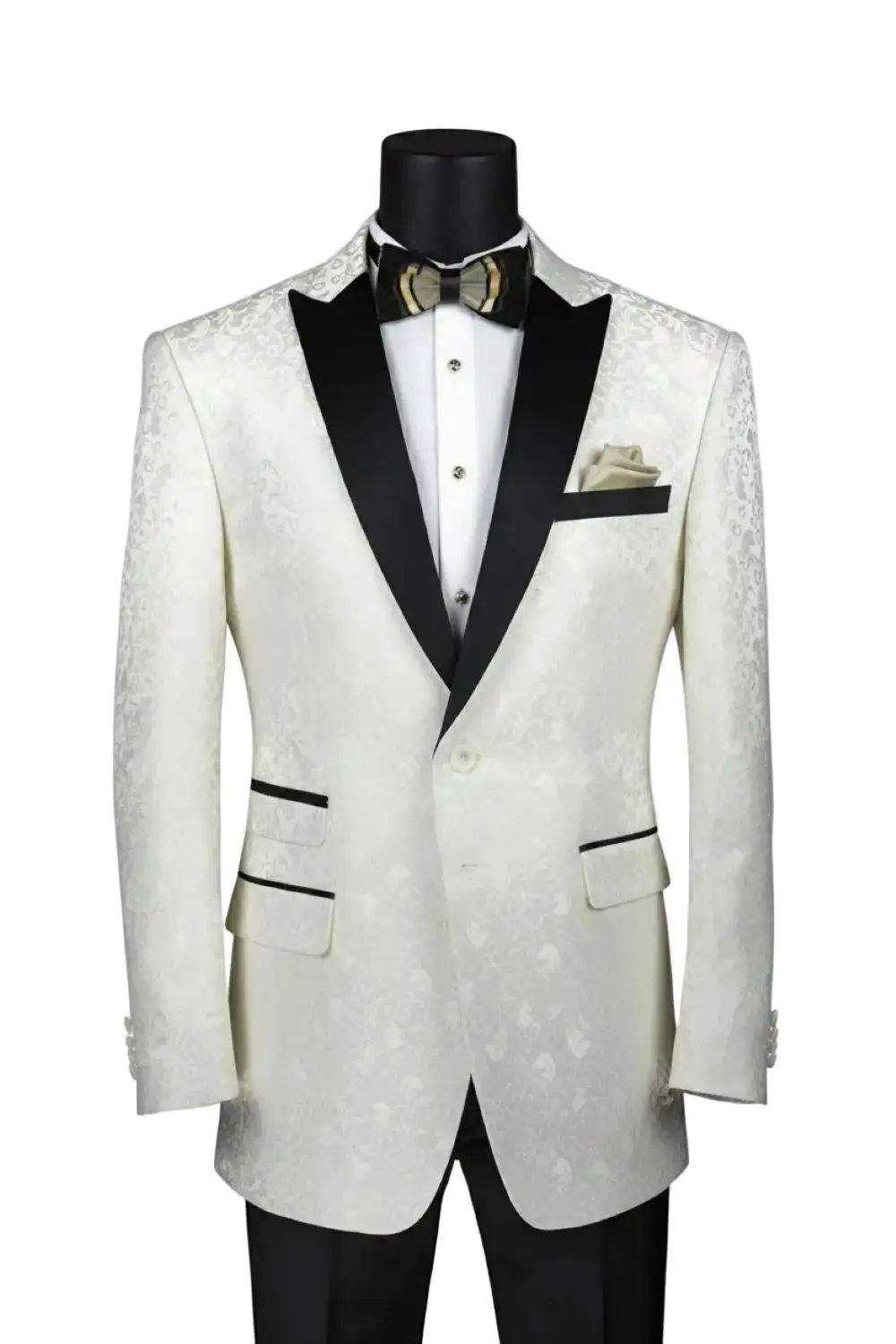Ivory Regular Fit Floral Single Breasted Peak Lapel Side Vents Jacket