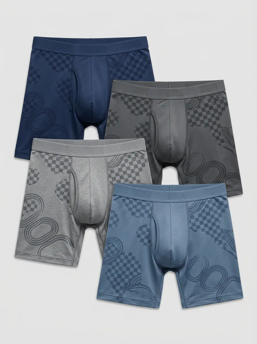 Men's Four-Pair Checkered Circle Boxer Brief Set