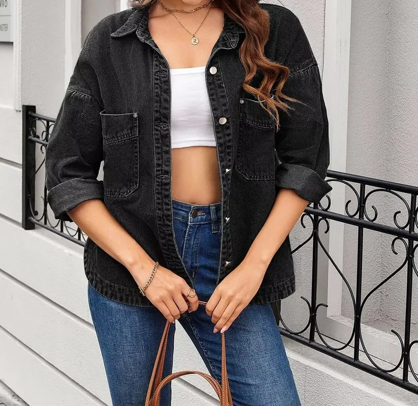 Button-Up Long-Sleeve Denim Shirt