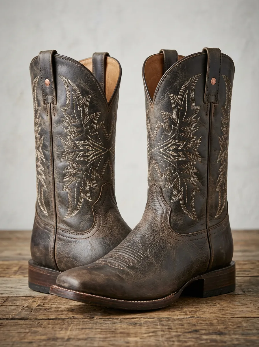 Heritage Embroidered Distressed Leather-Look Statement Men's Western Cowboy Boots