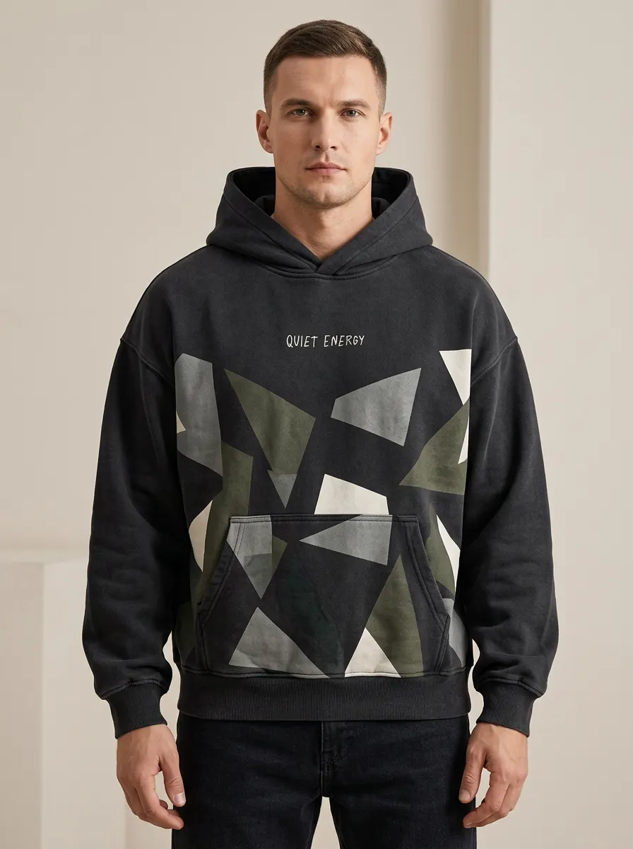 Men's Everyday Quiet Energy Geometric Pattern Print Hoodie
