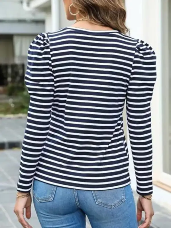 Modern Striped Round Neck Long Sleeve T-Shirt