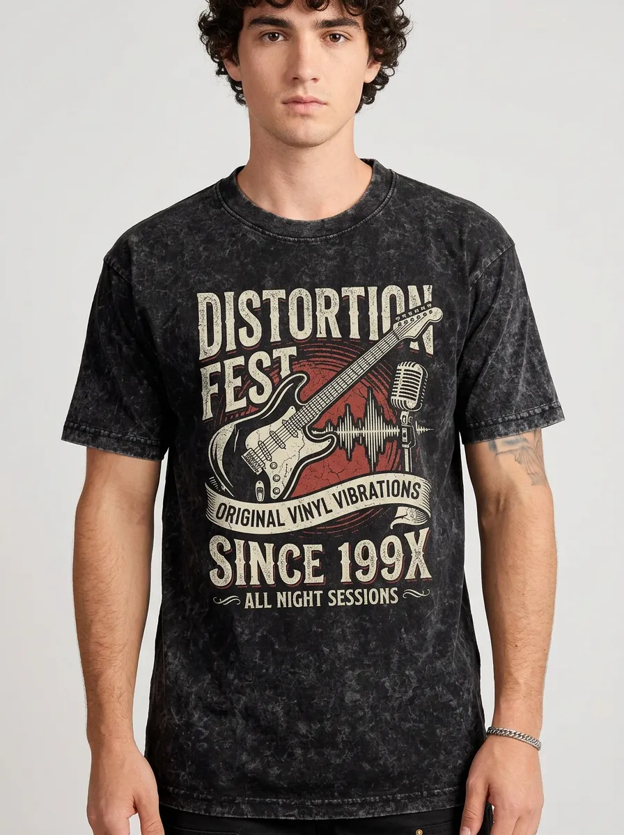 Men's Rock Music Lover Distortion Fest Guitar Printed T-shirt