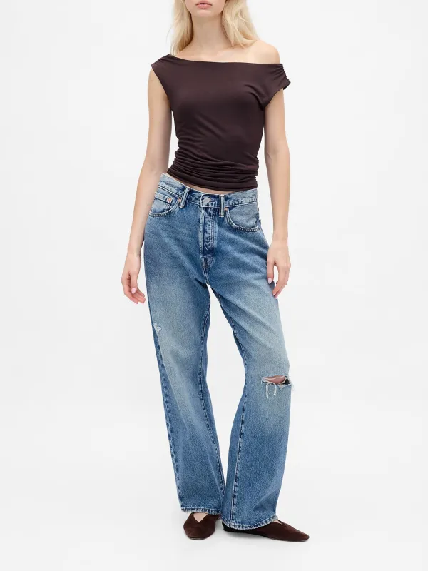 Shoulder Solid Color Short Sleeved Top