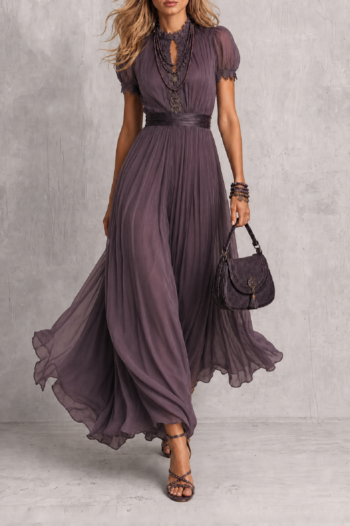 Lace Trim Lace Maxi Dress