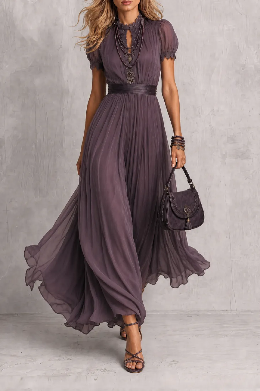 Lace Trim Lace Maxi Dress