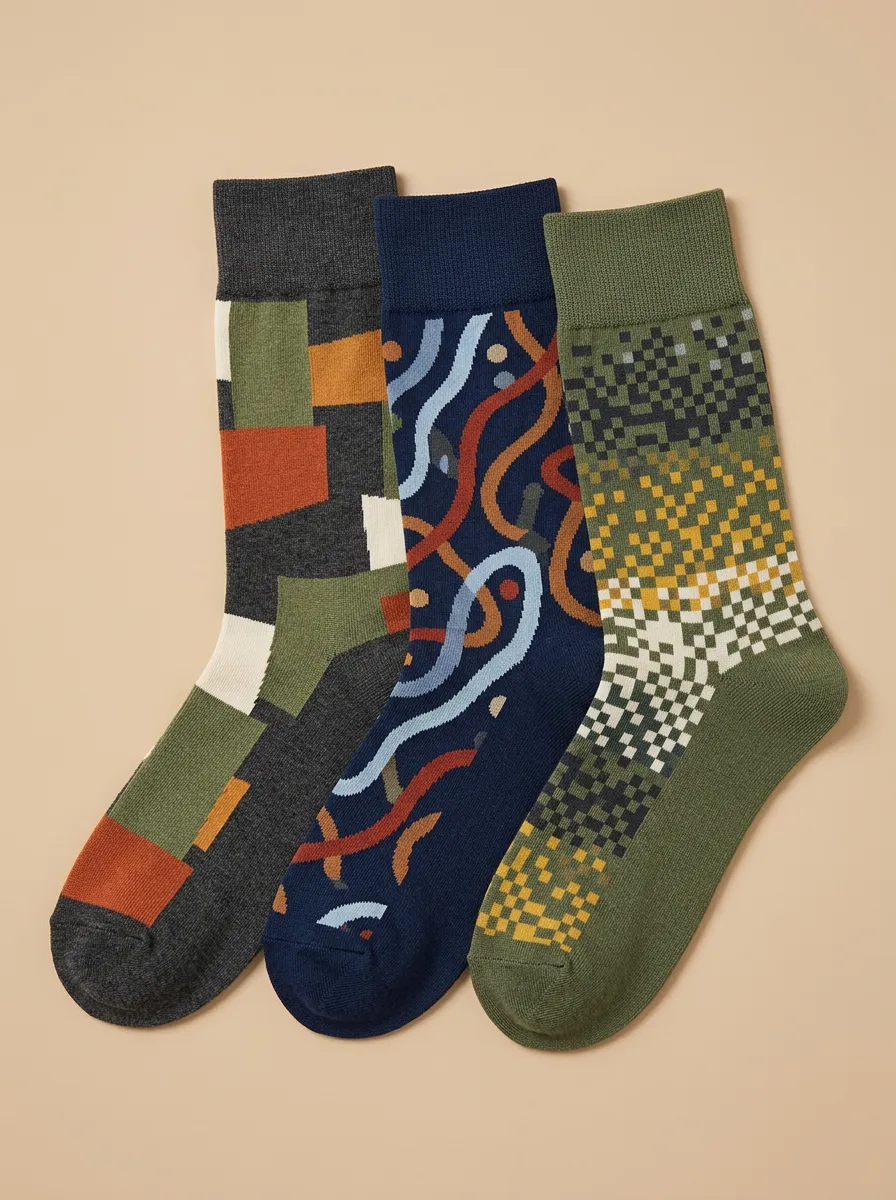 Men's Geometric Abstract Art Printed Three Pack Socks Modern Pattern