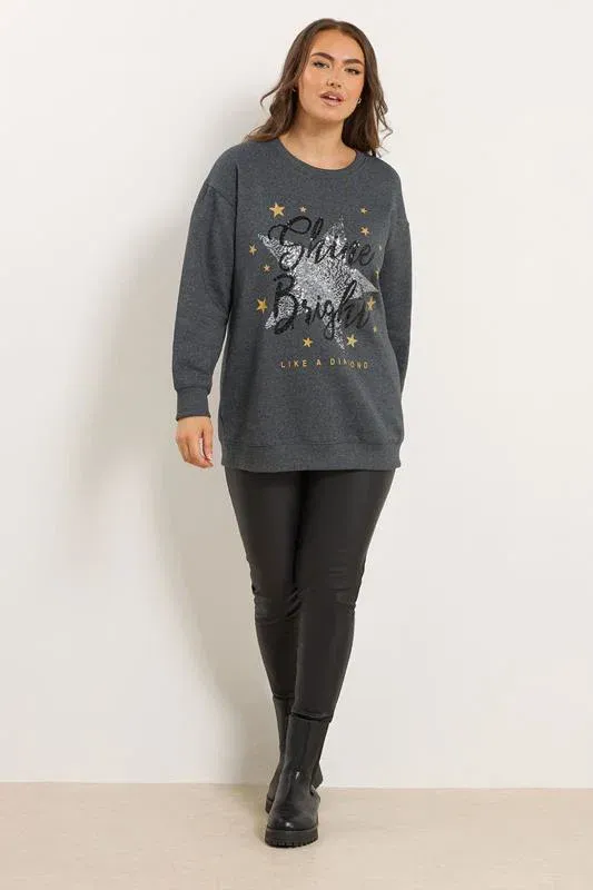 Grey 'Shine Bright' Star Sequin Embellished Sweatshirt