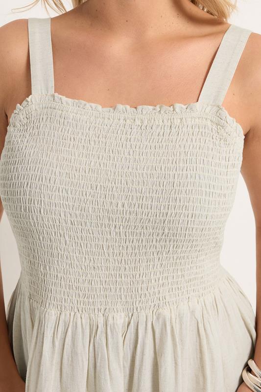 Natural Brown Shirred Linen Midi Dress detail 4