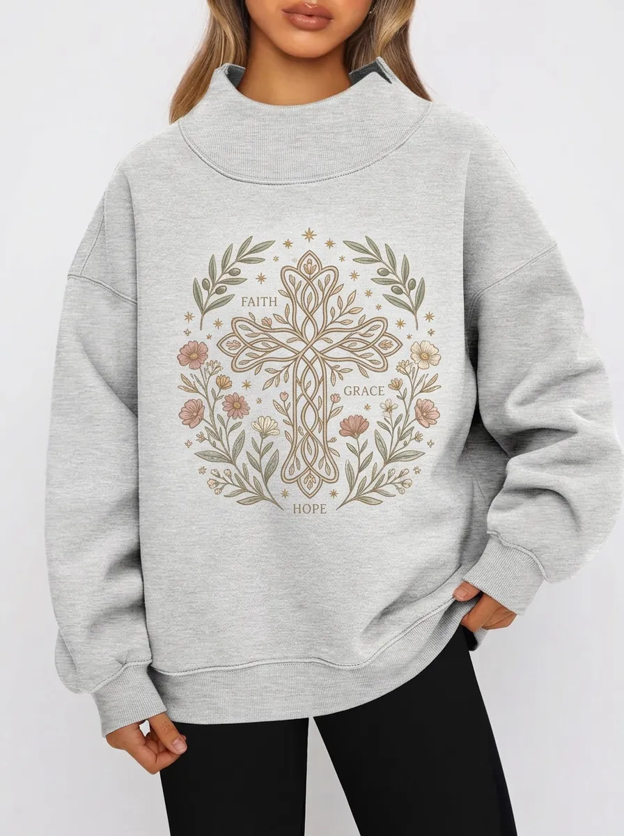 Women's Heather Grey Grace Hope Grace Hope Mock Neck Sweatshirt
