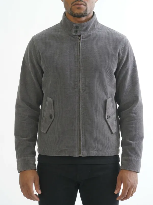 Men's Navy Blue Corduroy Stand Collar Zip Up Jacket