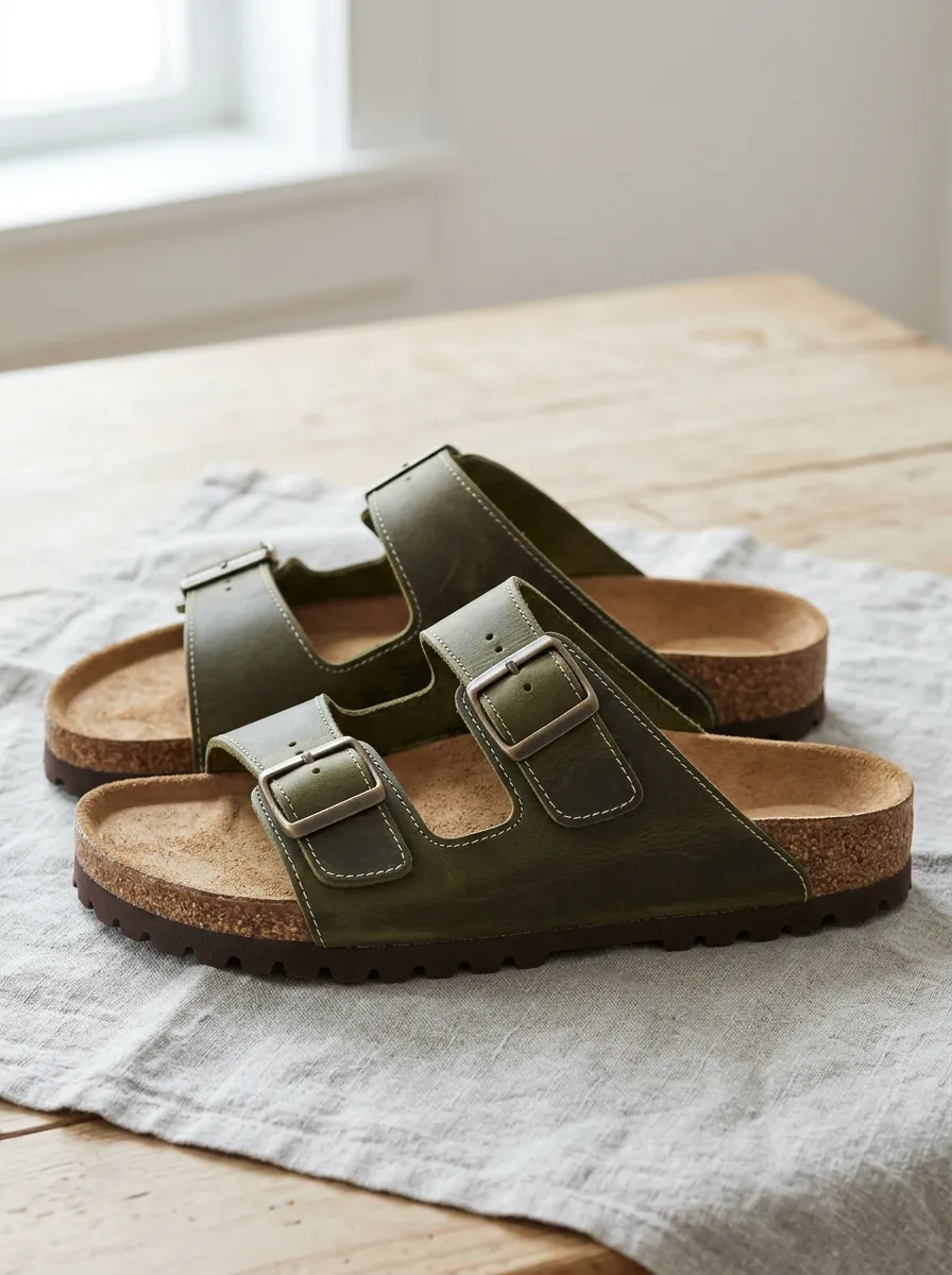 Unisex Double Buckle Casual Cork Footbed Sandals