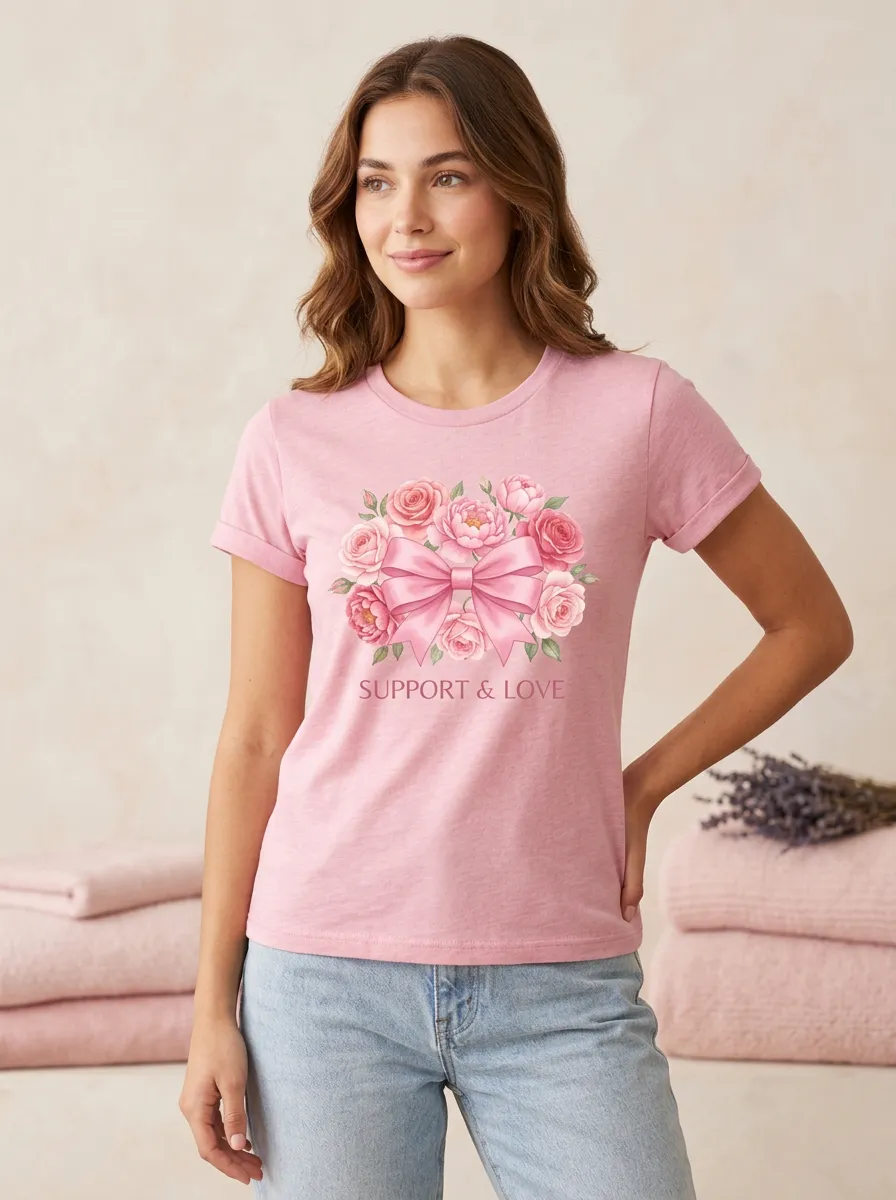 Women's Harmony Floral Breast Cancer Awareness T-Shirt