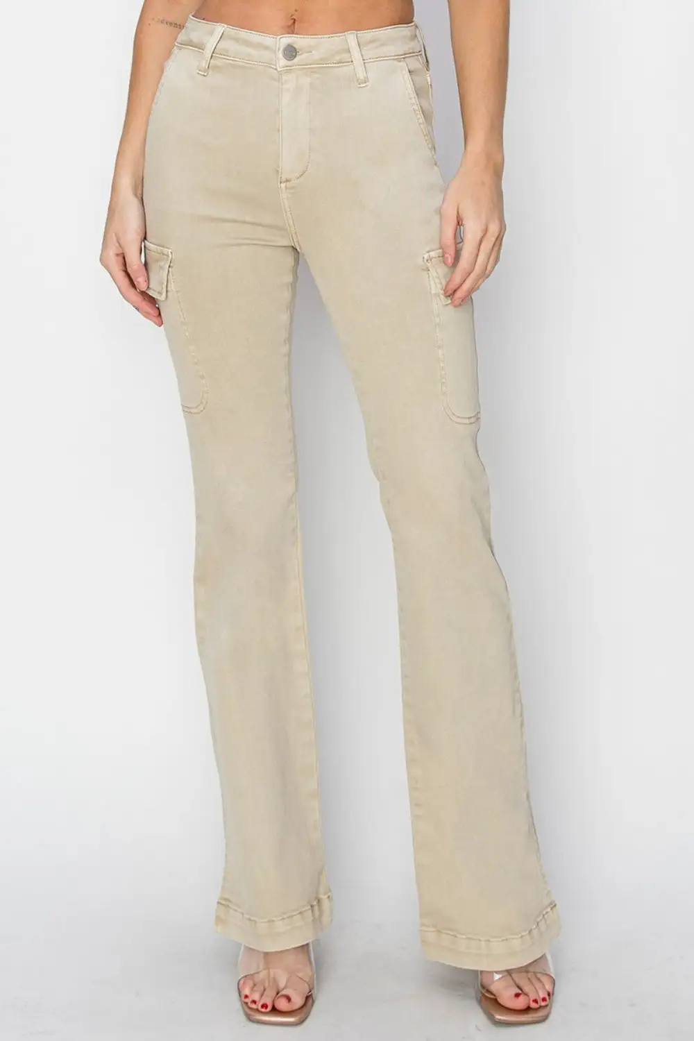 High Rise Side Slit Cargo Bootcut Denim Jeans