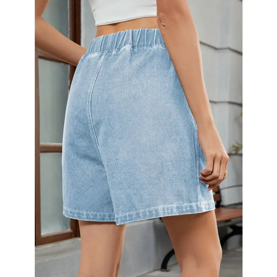 Elastic Waist Denim Shorts
