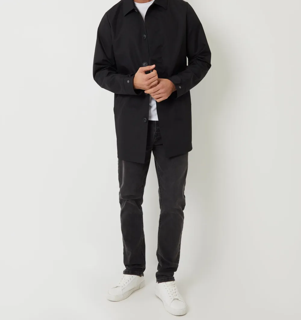 Men's Black Water-Resistant Longline Coat