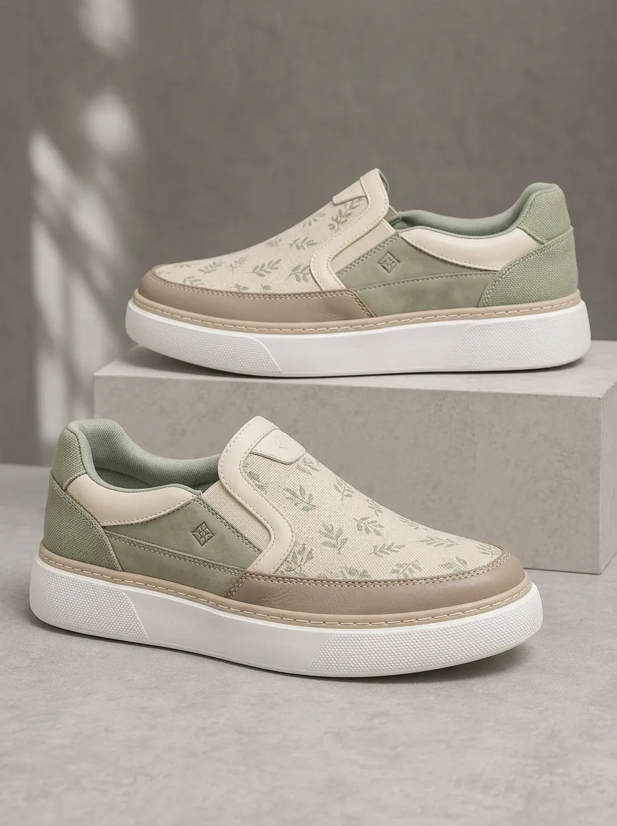 Men's Street Botanical Leaf Pattern Printed Slip-on Shoes