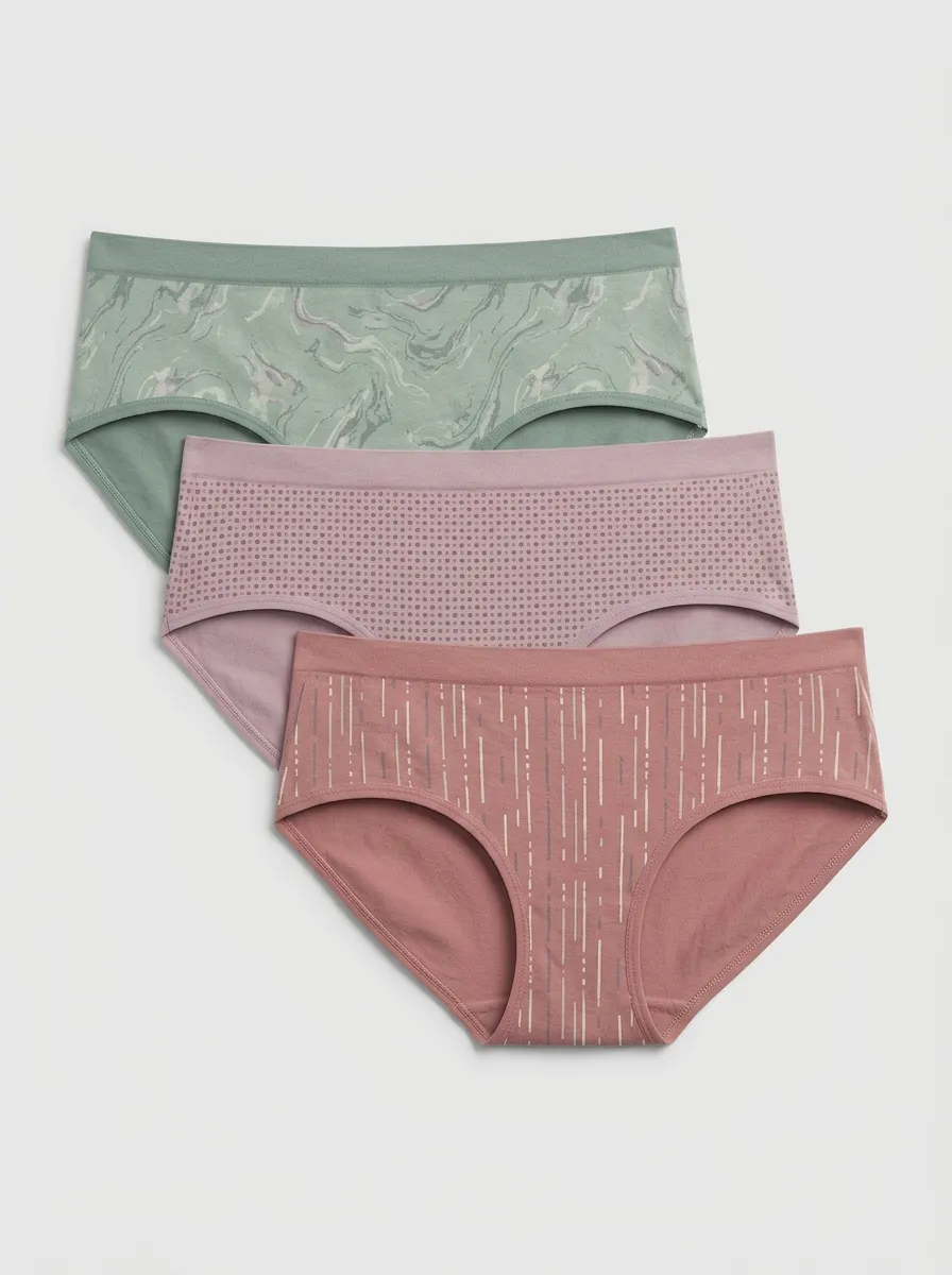 Women's Mixed Pattern Marble Dot Stripe Printed Three Pack Panties