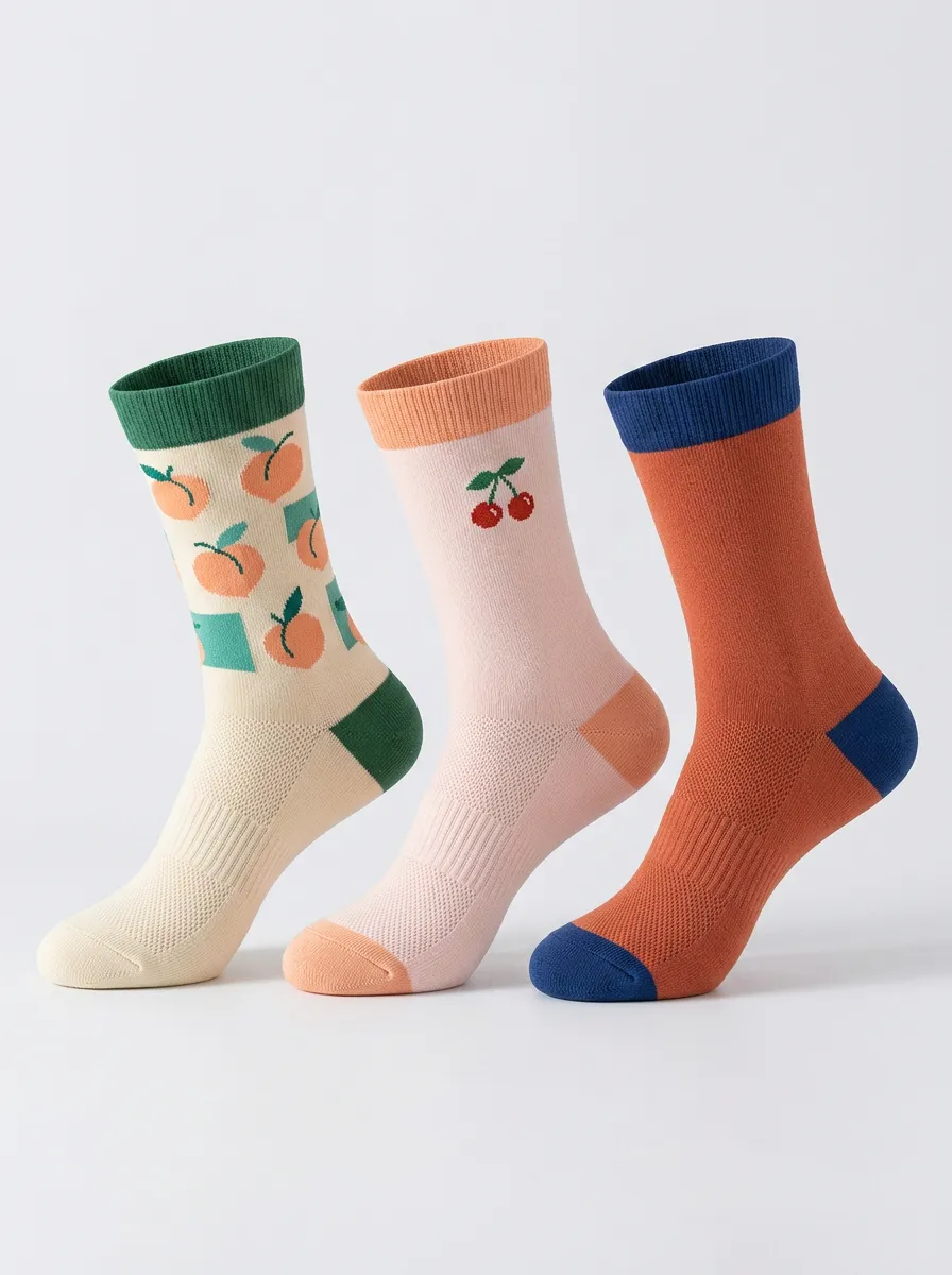 Daily Athletic Fruit Pattern 3-Pair Mid-Calf Athletic Socks