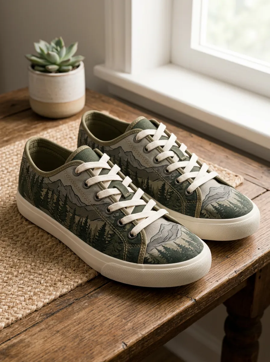 Men's Clean Nature Lover Mountain Forest Patterned Canvas Shoes