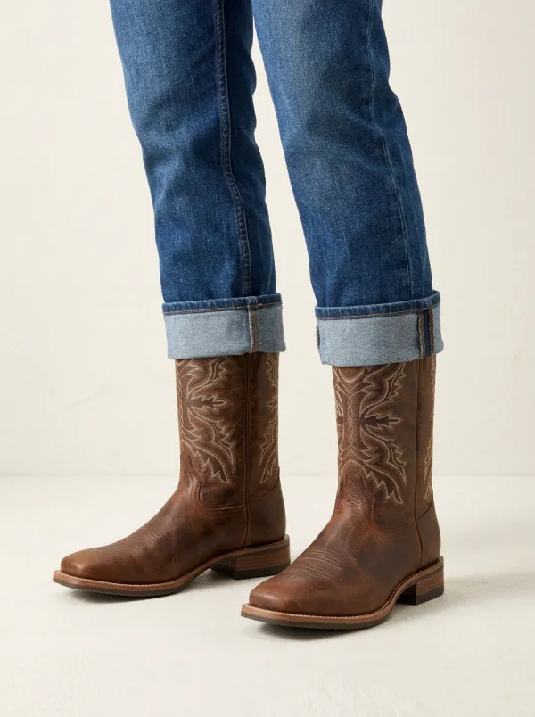 Men's Western Cowboy Embroidered Brown Leather Boots