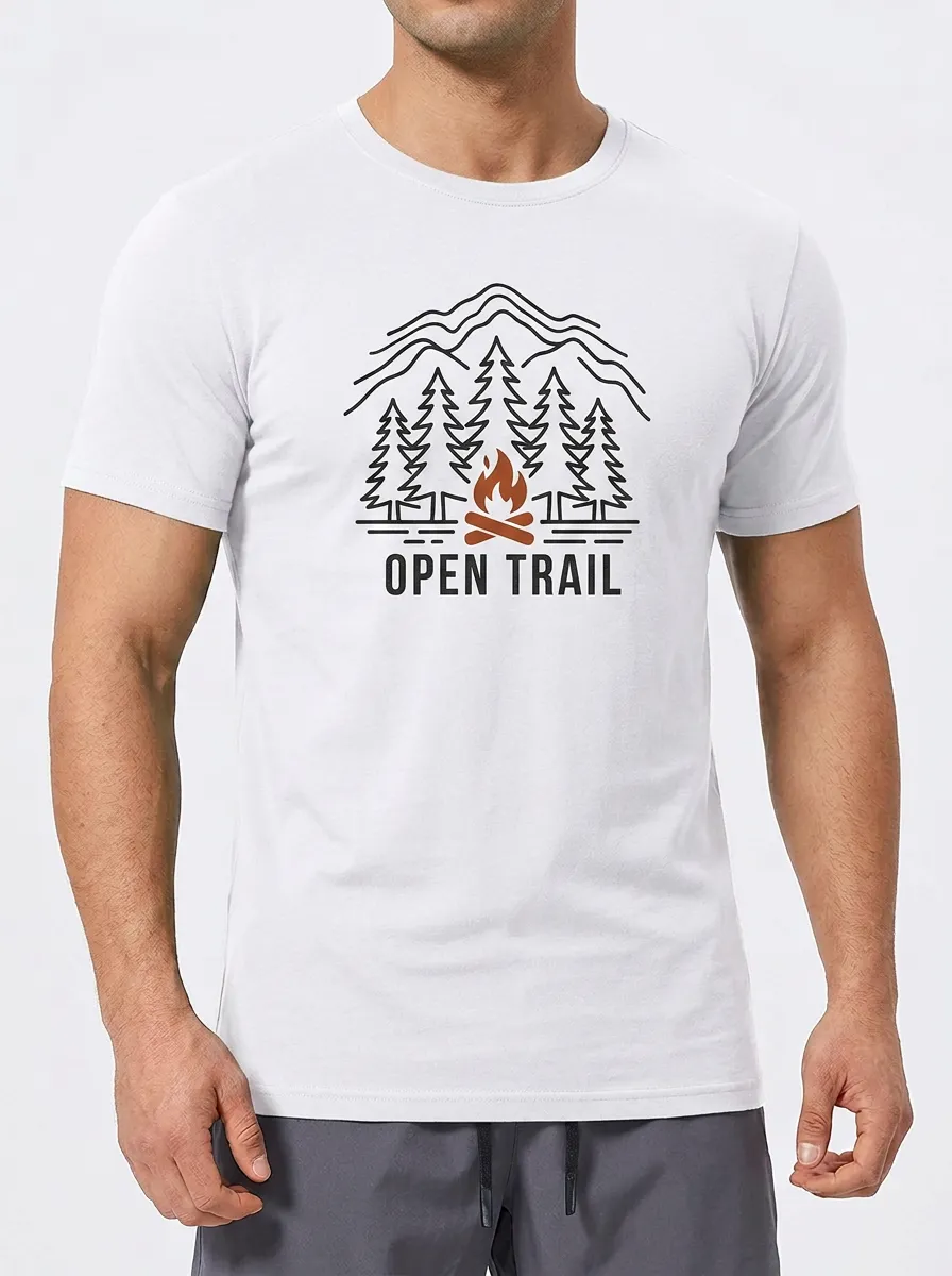 Men's Camping Hiking Lover Open Trail Mountain Pine Printed T-shirt