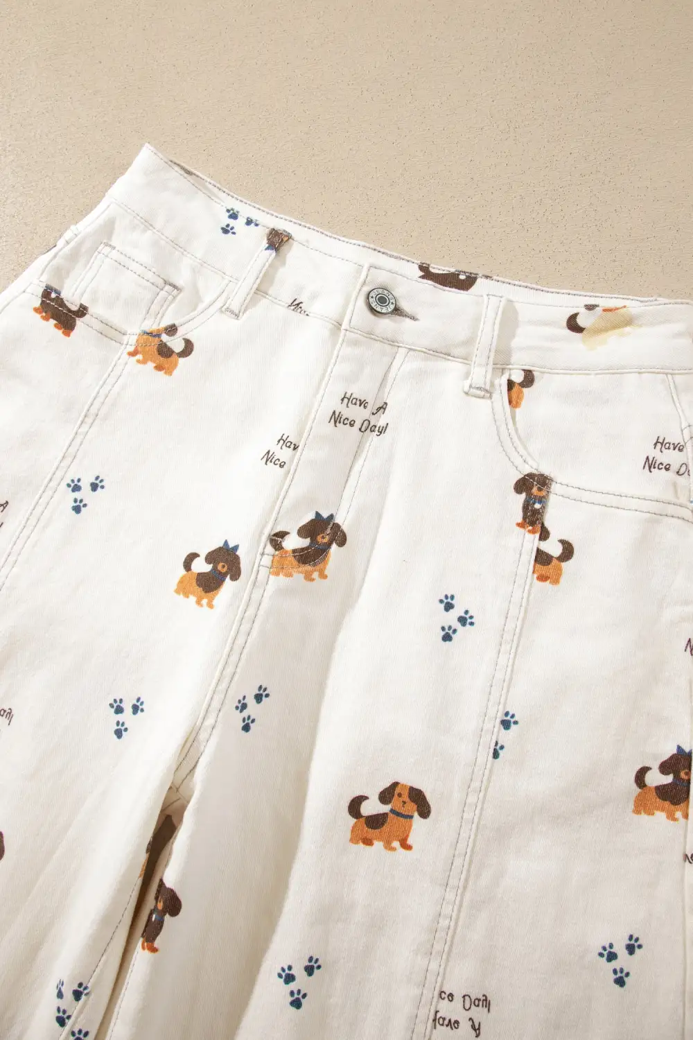 Women's Abstract Dog Print Wide Leg Full Length Jeans
