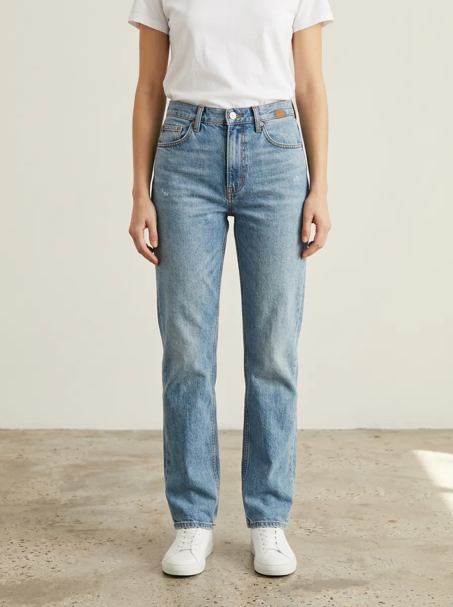 Women's Casual Style Light Wash Denim Straight Leg Jeans