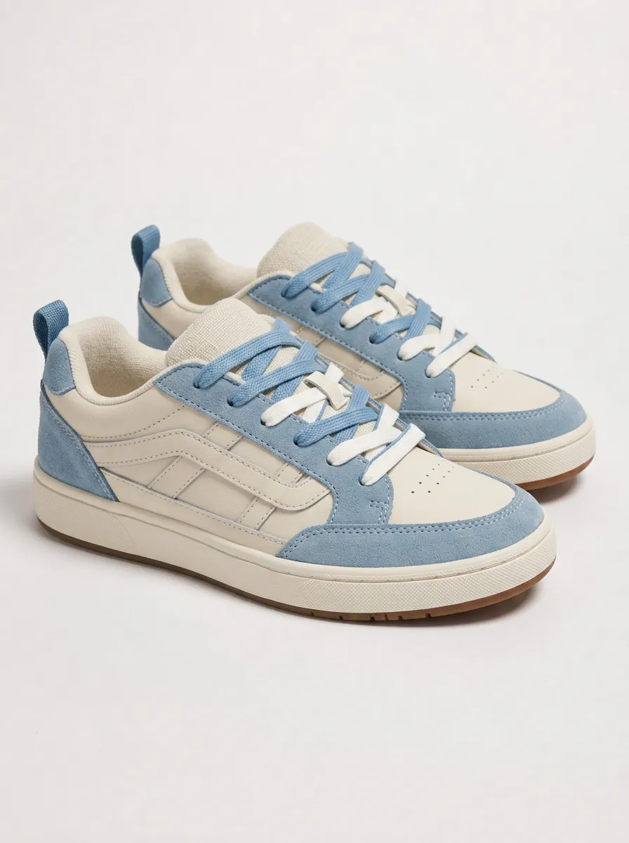 Women's Casual Blue Suede Patchwork Lace-up Sneakers